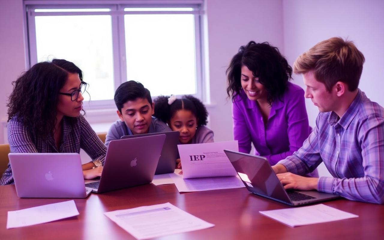 Child study team reviewing an IEP draft together at a conference table